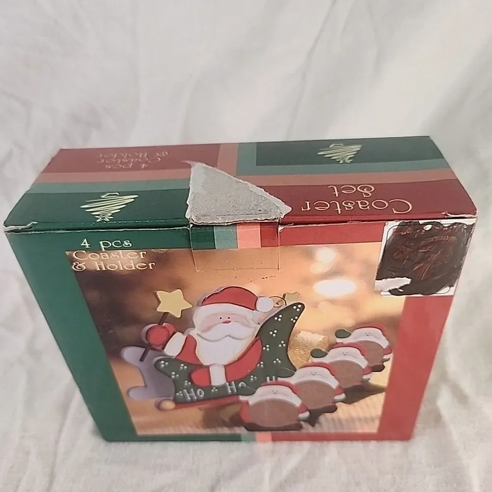5 pc Holliday Wooden 4 Coaster Set - Santa  & Sleigh OR Snowmen 2006